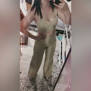 Two piece linen pants set with a crop top